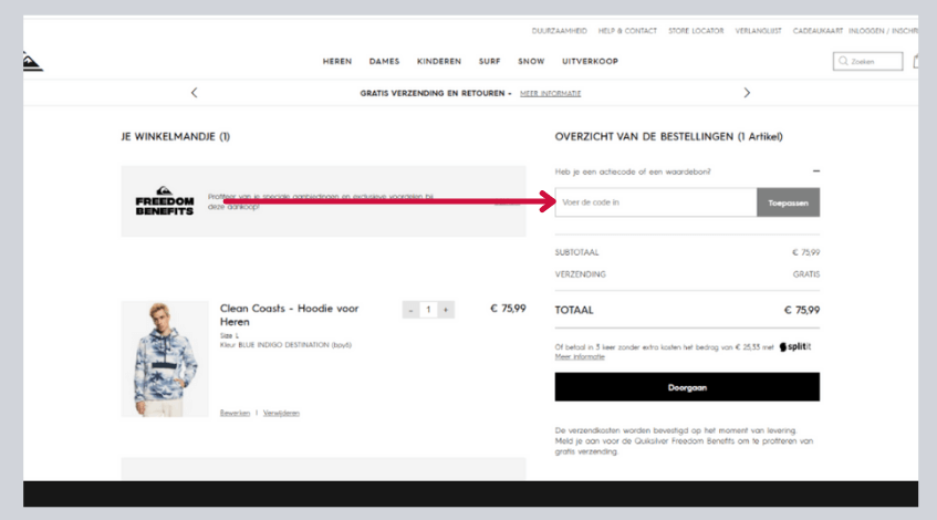hoe gebruik ik een quiksilver kortingscode