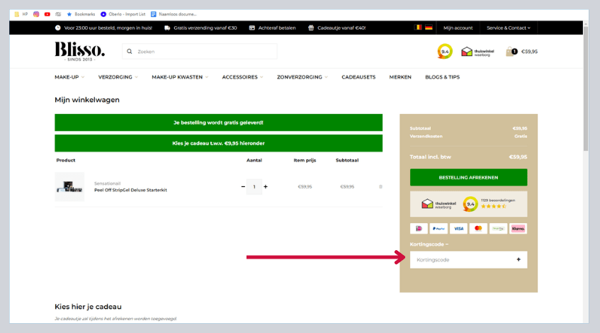 hoe gebruik ik een blisso kortingscode