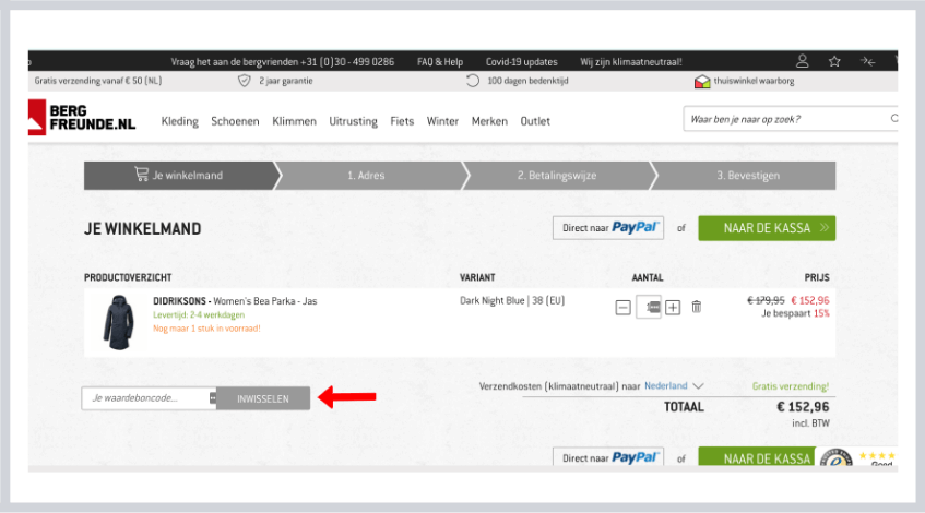 hoe gebruik ik een bergfreunde kortingscode