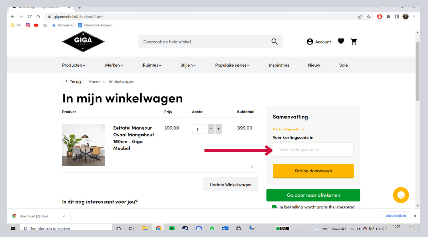 hoe gebruik ik een gigameubel kortingscode