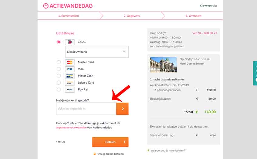 hoe gebruik ik een actievandedag kortingscode