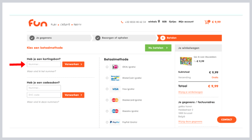 hoe gebruik ik een fun kortingscode