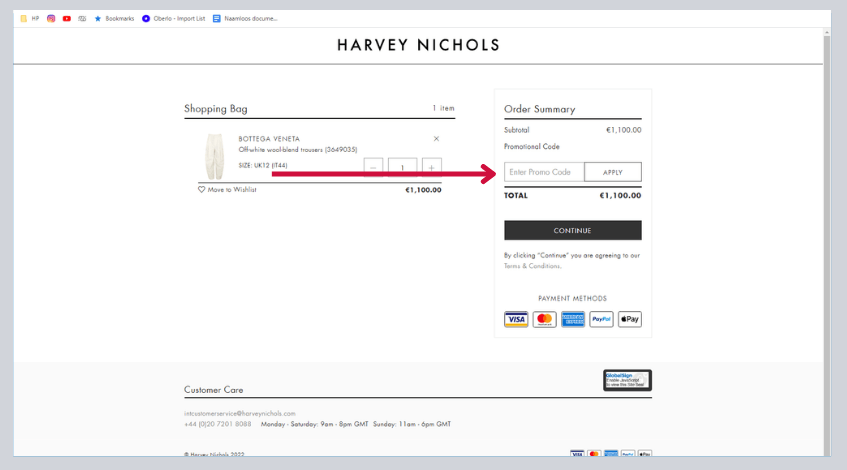 hoe gebruik ik een harvey nichols kortingscode