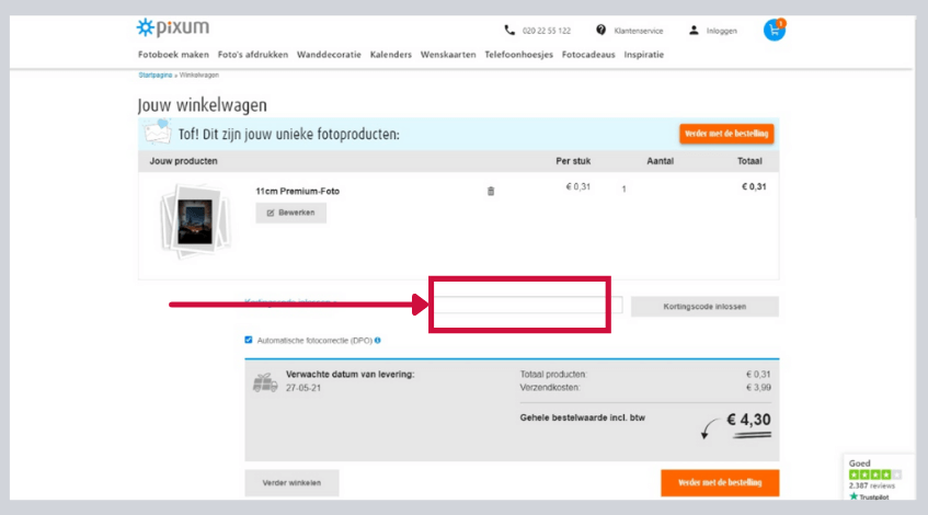 hoe gebruik ik een Pixum kortingscode