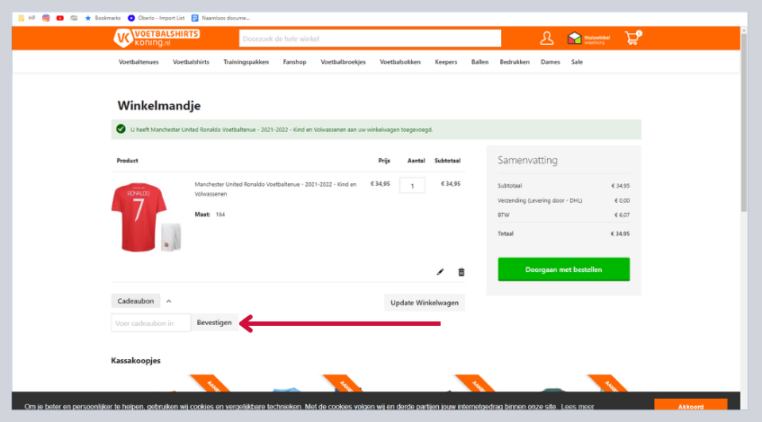 hoe gebruik ik een voetbalshirtskoning kortingscode