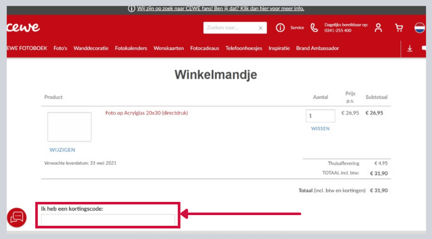 hoe gebruik ik een cewe kortingscode