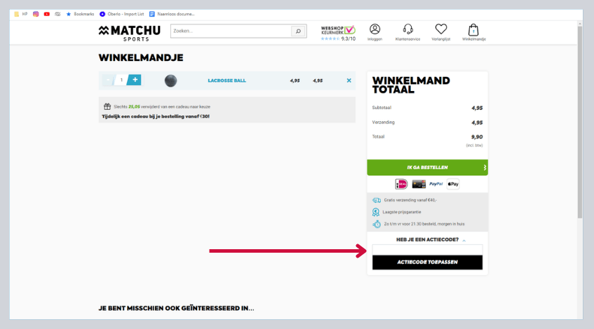hoe gebruik ik een matchu sports kortingscode