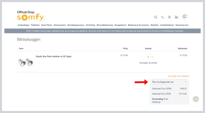 hoe gebruik ik een somfy kortingscode