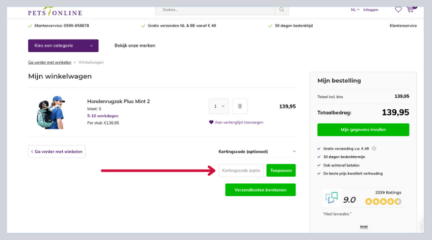 hoe gebruik ik een petsonline kortingscode