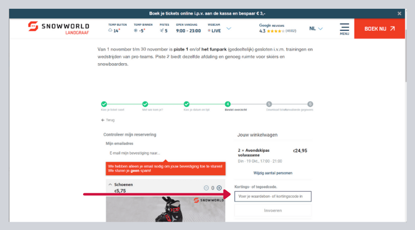 hoe gebruik ik een snowworld kortingscode