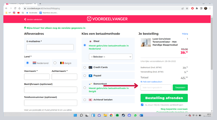 hoe gebruik ik een voordeelvanger kortingscode