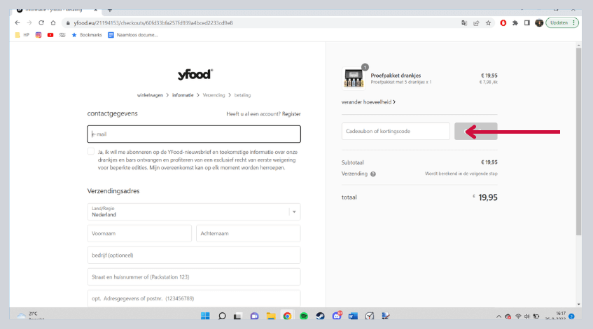 hoe gebruik ik een yfood kortingscode