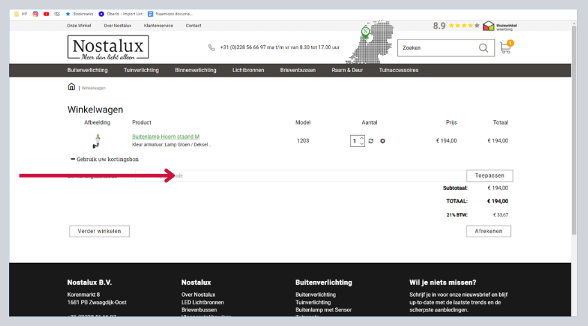 hoe gebruik ik een nostalux kortingscode