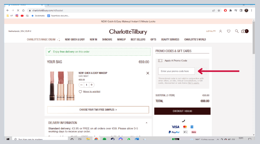 hoe gebruik ik een charlotte tilbury kortingscode