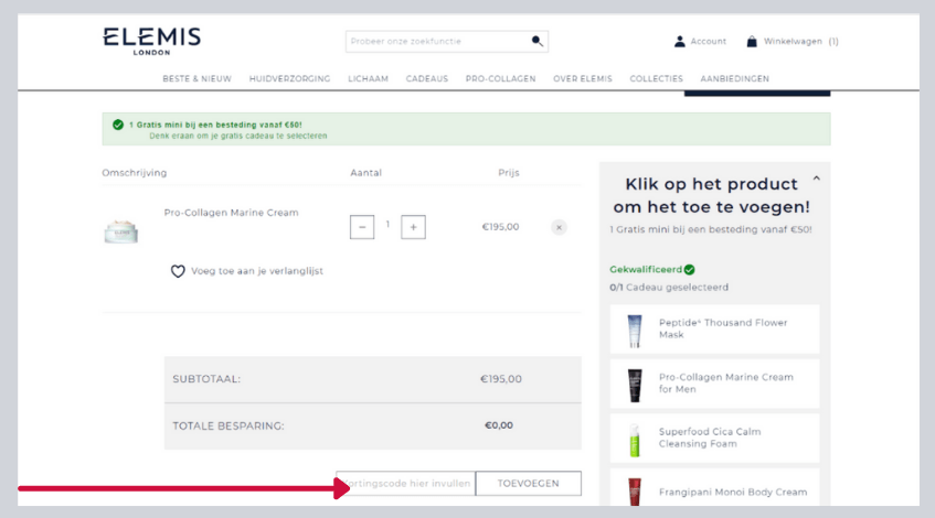 hoe gebruik ik een elemis kortingscode