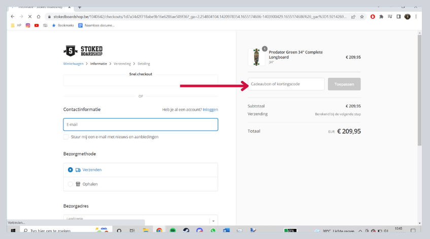hoe gebruik ik een stoked boardshop kortingscode