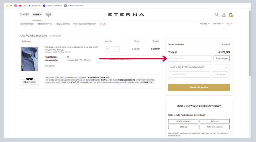 hoe gebruik ik een eterna kortingscode