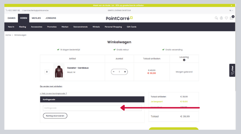 hoe gebruik ik een pointcarre kortingscode