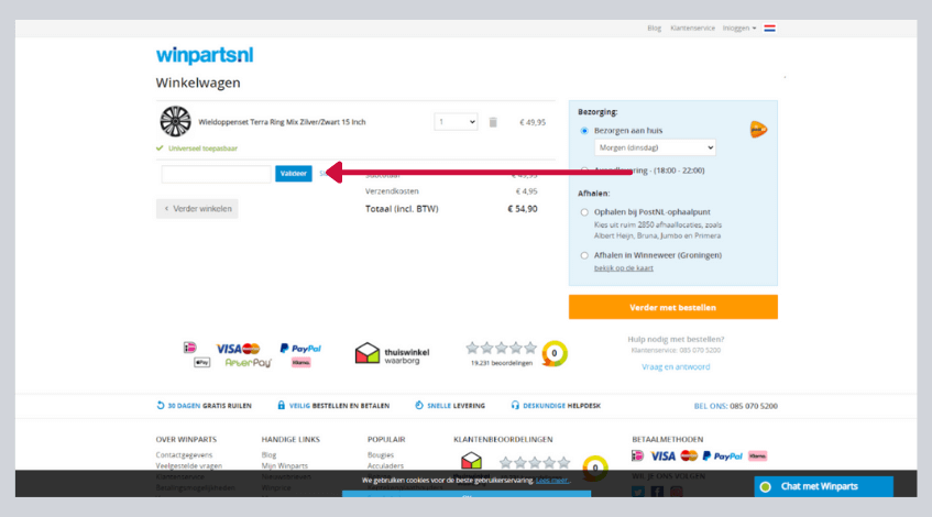 hoe gebruik ik een winparts kortingscode